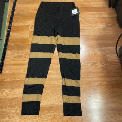 Norma Kamali Women's Leggings Large Black Tan Striped Sheer Mesh High Waisted